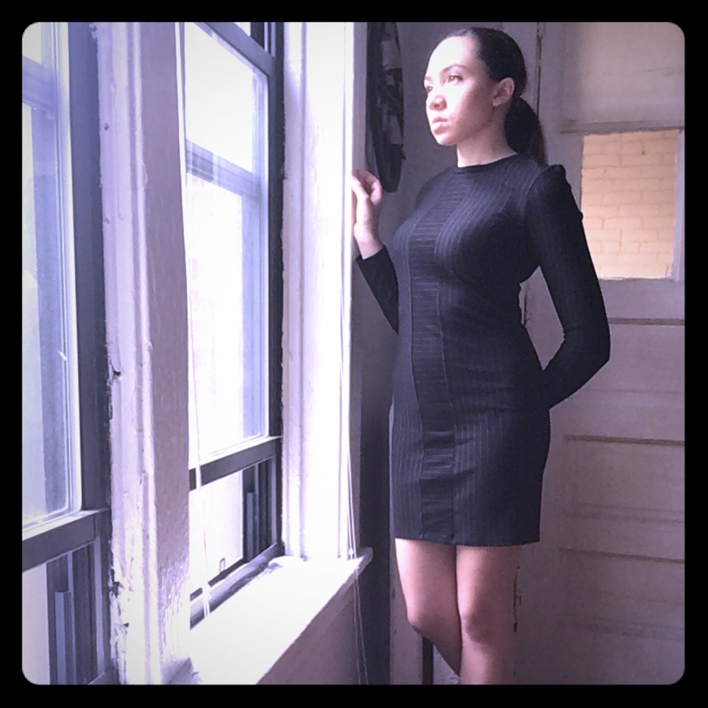 Black Long sleeve Pinstripe Dress NWOT